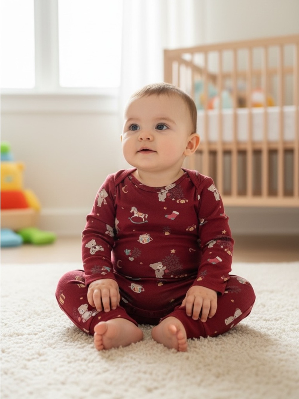 H&M Burgundy Holiday Print Kids Matching Set
